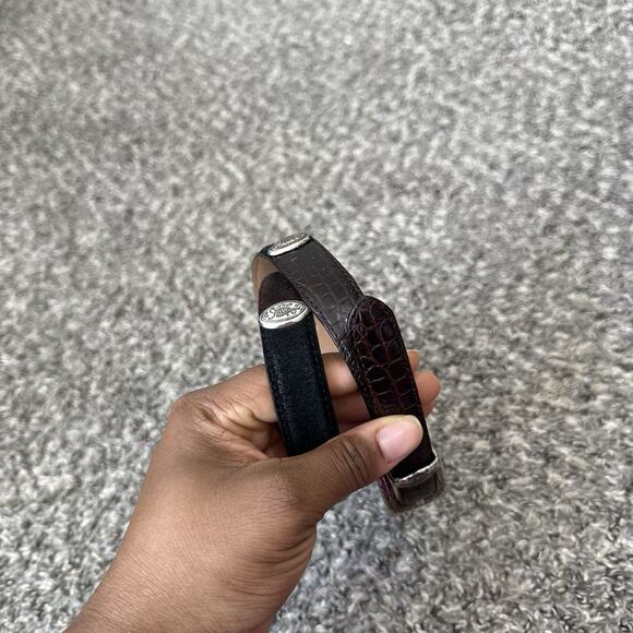 Talbots Size S Two Tone Belt Brown Black Suede Leather Silver Concho Buckle - Picture 2 of 7